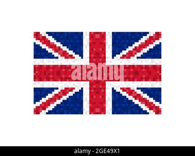 Flag of Great Britain pixel art. 8-bit Great Britain flag sign. Design for a festive banner and poster. Vector illustration Stock Vector