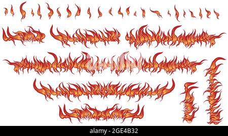 Fiery elements. Design set. Editable hand drawn illustration. Vector engraving. Isolated on white background. 8 EPS Stock Vector