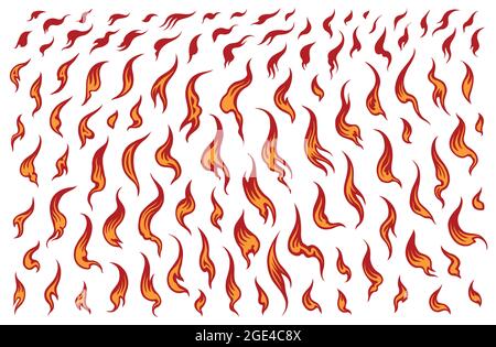 Flames. Design set. Editable hand drawn illustration. Vector engraving. Isolated on white background. 8 EPS Stock Vector