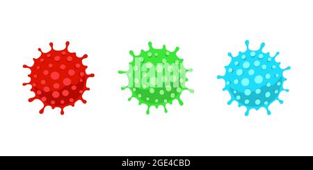 Coronavirus red, green and blue icon set. 2019-nCoV novel corona virus outbreak linear and colored sign. Respiratory infection disease and covid-19 flu epidemic vector eps emblem collection Stock Vector
