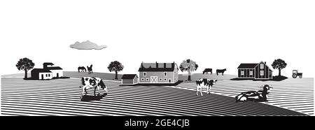 Farm and Agriculture with animals,  illustration Stock Vector