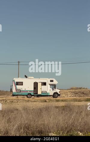 Motorhome parked on the beach. Stock Photo