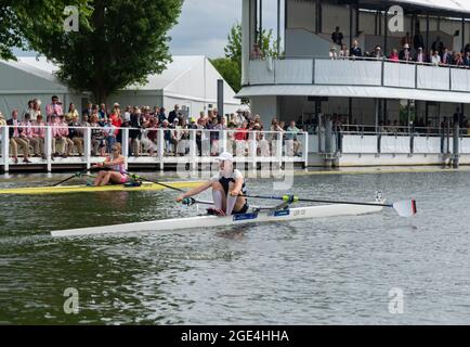 Final of the Princess Royal Challenge Cup at Henley Royal Regatta(2021) when L.E.B.Anderson (Leander) beat L.R.Henry (Leicester Rowing Club) by 3 feet Stock Photo