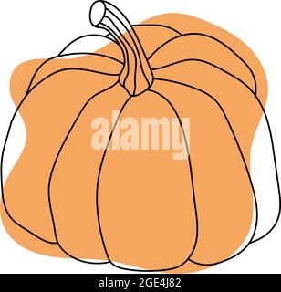 Autumn pumpkins drawing by black line on colored background, isolated image. Stock Vector