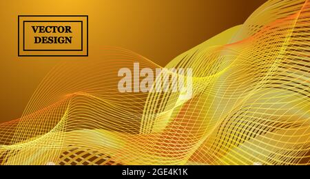 Vector background image of lines wriggling in a specific order, creating a pattern in gold shades in the form of threads Stock Vector