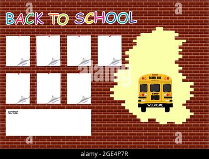 Back to school calendar with blank stickers on the brick wall and school  bus in a hole in the wall Stock Vector Image & Art - Alamy