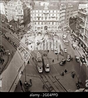 trams-on-stureplan-in-stockholm, sweden-in-1949 Stock Photo