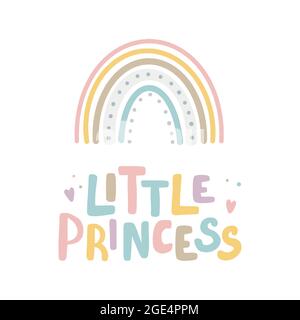 Little princess inspirational lettering card with rainbow Cute print Stock Vector