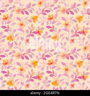 Delicate romantic seamless watercolor floral pattern with hand drawn field wild flowers on white background. Stock Photo