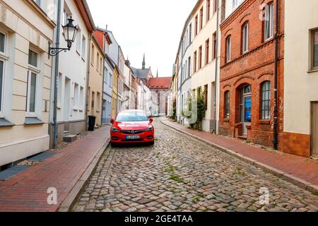 Wismar, Germany - July 12, 2021: The streets of old Wismar Stock Photo