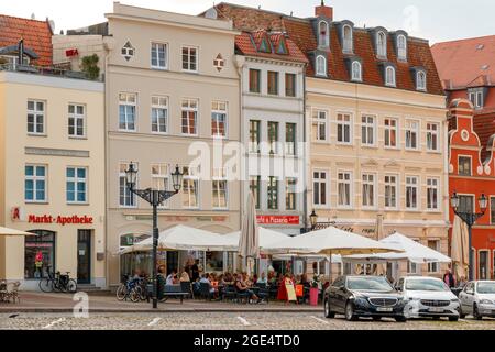 Wismar, Germany - July 12, 2021: The streets of old Wismar Stock Photo