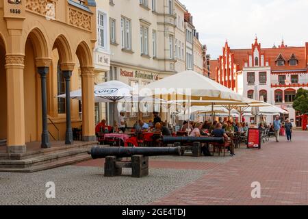 Wismar, Germany - July 12, 2021: The streets of old Wismar Stock Photo