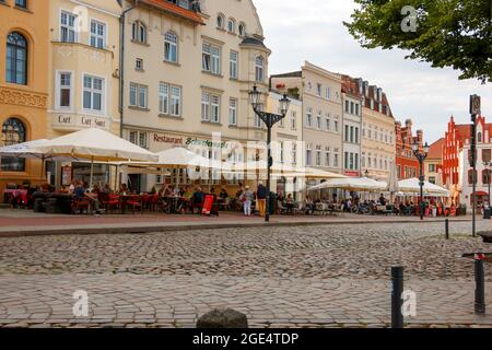 Wismar, Germany - July 12, 2021: The streets of old Wismar Stock Photo