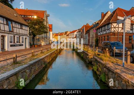 Wismar, Germany - July 12, 2021: The streets of old Wismar Stock Photo