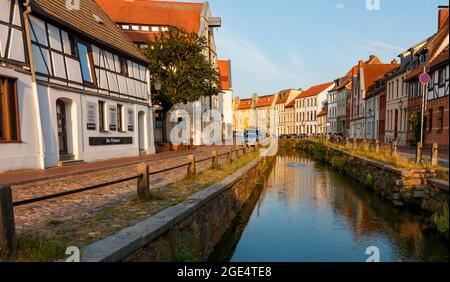 Wismar, Germany - July 12, 2021: The streets of old Wismar Stock Photo