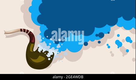 Vector background image of the mouthpiece from which smoke comes. The concept of the spilling sea and tourist vacations in the exotic countries of the Stock Vector