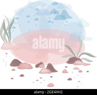 vector illustration of a fragment of the seabed. Made in watercolor technique in cartoon style Stock Vector