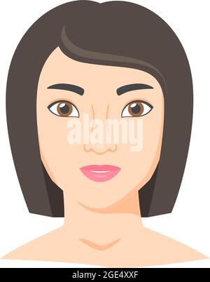 Young woman face. Female portrait of brunette in flat style. Natural beauty. Front view. Vector Stock Vector