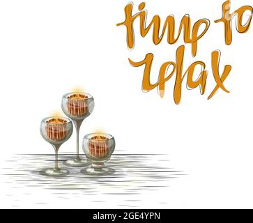 Vector image of a set of goblets, wine glasses and wine glasses, as candlesticks with a decorative candle. EPS 10 Stock Vector