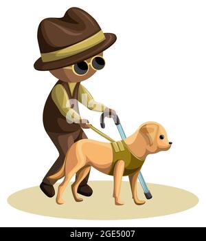 Vector image of a blind old man with a dog and a cane. Cartoon style. EPS 10 Stock Vector