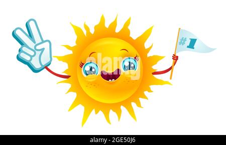 Vector icon of sun on isolated background. Vector illustratuon of sun with in kawaii style. Smile and Peace. Stock Vector
