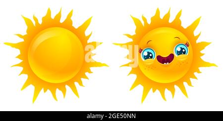Vector set icon of sun. Vector illustratuon of sun in kawaii style. Stock Vector