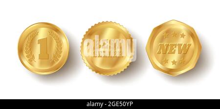Vector set golden web luxury award banners. Premium web golden banners. Vector bestseller badges. Stock Vector