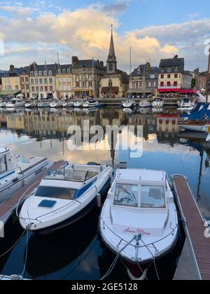 Honfleur, France - July 28, 2021: Honfleur is a french commune in the Calvados department and famous tourist resort in Normandy. Especially known for Stock Photo