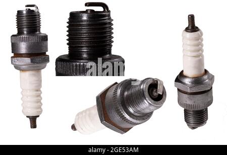 Old passenger car spark plug. Spare parts for internal combustion engines. isolated background. Stock Photo
