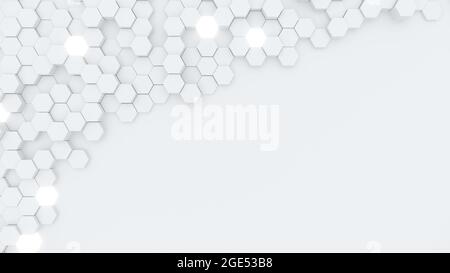White geometric hexagonal abstract background Surface polygon pattern with glowing hexagons Hexagonal honeycomb. Abstract white self-luminous hexagons Stock Photo