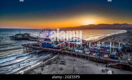 A view of the Santa Monica Pier with a beautiful sunset Stock Photo