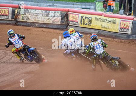 MANCHESTER, UK. MAY 12TH: The Premier League Captains: (l-r) Rory Schlein,  Lewis Kerr, Scott Nichols, Kyle Howarth, Danny King, Steve Worrall  Discovery Networks Eurosport Speedway Season Launch at the National  Speedway Stadium