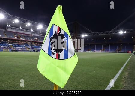Genoa, Italy, 16th August 2021. A UC Sampdoria branded corner flag is seen in  this general view during the Coppa Italia match at Luigi Ferraris, Genoa. Picture credit should read: Jonathan Moscrop / Sportimage Credit: Sportimage/Alamy Live News Credit: Sportimage/Alamy Live News