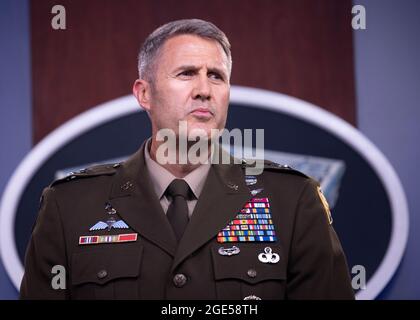 Army Maj. Gen. William D. “Hank” Taylor speaks at a press briefing on Afghanistan, the Pentagon, Washington, D.C., Aug. 16, 2021. (DoD photo by Lisa Ferdinando) Stock Photo