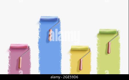realistic vector set of paint rollers blushes. Stock Vector
