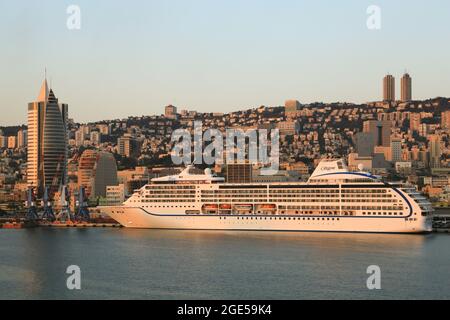 The Regent cruise ship Seven Seas Mariner docked at Haifa, Israel. Stock Photo