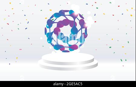 abstract round ball with glitters on a white podium Stock Vector
