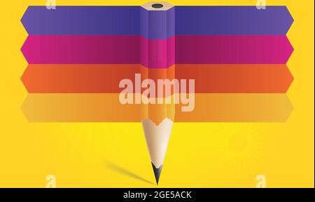 pencil artwork with multi color strip on abstract yellow background Stock Vector