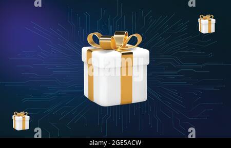 different size of gift box on a dark circuit background Stock Vector