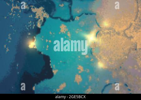 Abstract blue and gold fluid art alcohol ink pattern with marble texture Stock Vector