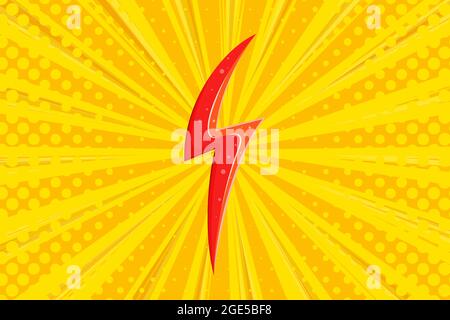 Superhero halftoned background with red lightning. Comic design with flash. Vector illustration backdrop Stock Vector