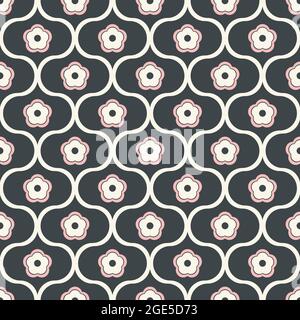 Ogee pattern design with small flower detail. Pretty traditional geometric vector floral seamless repeat. Vector design resource. Stock Vector