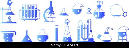 Set of blue gradient icons of flask and test tube Stock Vector