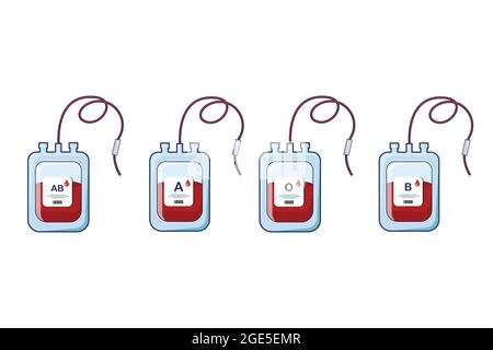 blood bag for donation vector illustration. blood type A, B, AB, O Stock Vector