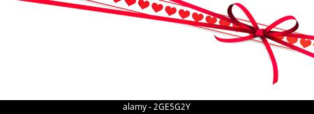 EPS 10 vector illustration of red colored ribbon bow and gift band with hearts isolated on white background for happy valentine or love concepts Stock Vector