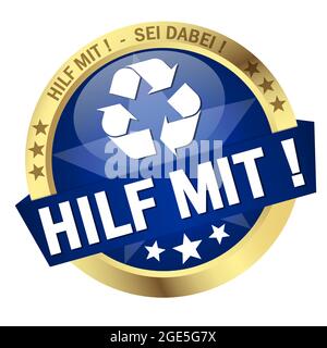 EPS 10 vector with round colored button with banner and text help (in german) Stock Vector