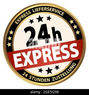 eps vector file. Round button for business and advertising usage, isolated on white background. With text 24 hours express (german) Stock Vector