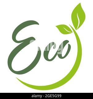 eps vector file modern green round stamp with leaves, text eco Stock Vector
