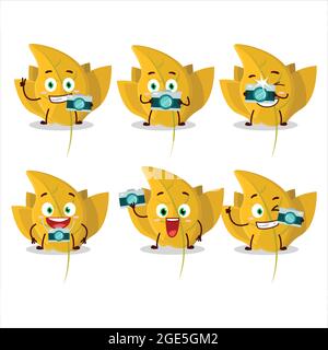 Photographer profession emoticon with conkers yellow leafz cartoon character. Vector illustration Stock Vector