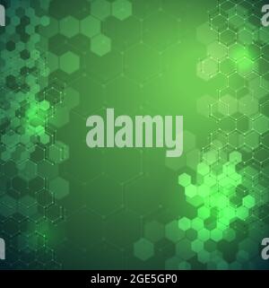 EPS 10 vector abstract science and futuristic hexagonal technology concept background. Digital image with green light effects and blurs over darker ba Stock Vector